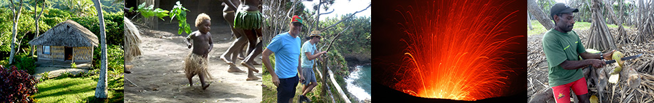 A selection of images which show some of the great sights, attractions, and activities which guests can do on a Tanna Adventures "See and Do" Trip on Tanna Island