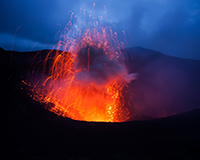Mt Yasur Volcano showing a spectacular display of throwing magma out of its crater