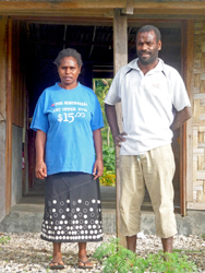 Esso and Rachel outside their accommodation